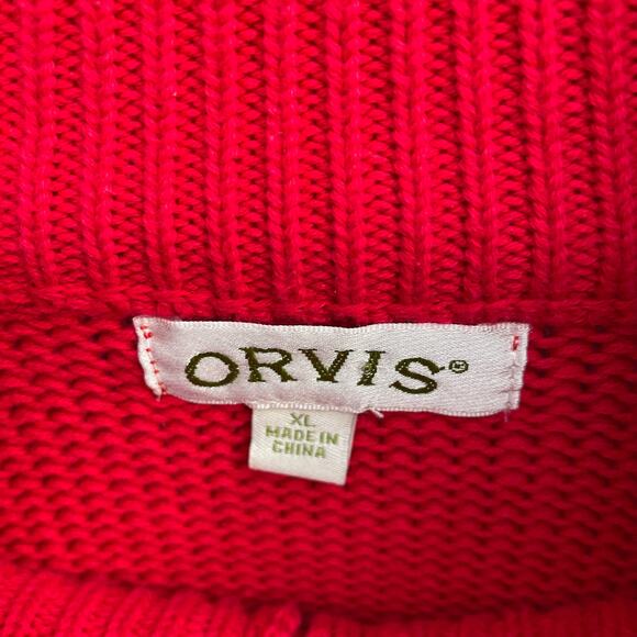 Orvis Cotton Full Zip Cardigan Mock Neck Knitted Christmas Sweater Red Size XL - Picture 9 of 9